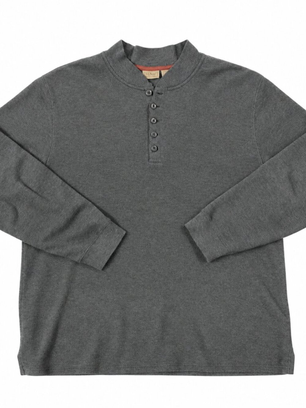 L.L.Bean Men’s Large Gray Cotton Thermal Henley Mock Neck Pullover
